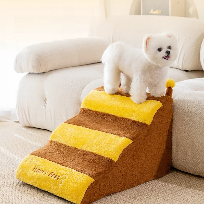 Pet Ramp Stairs Dog Stairs for Small Dogs Wide Pet Step with Removable Cover No Assembly High Density Foam Cat Ramp for Bed or Sofa
