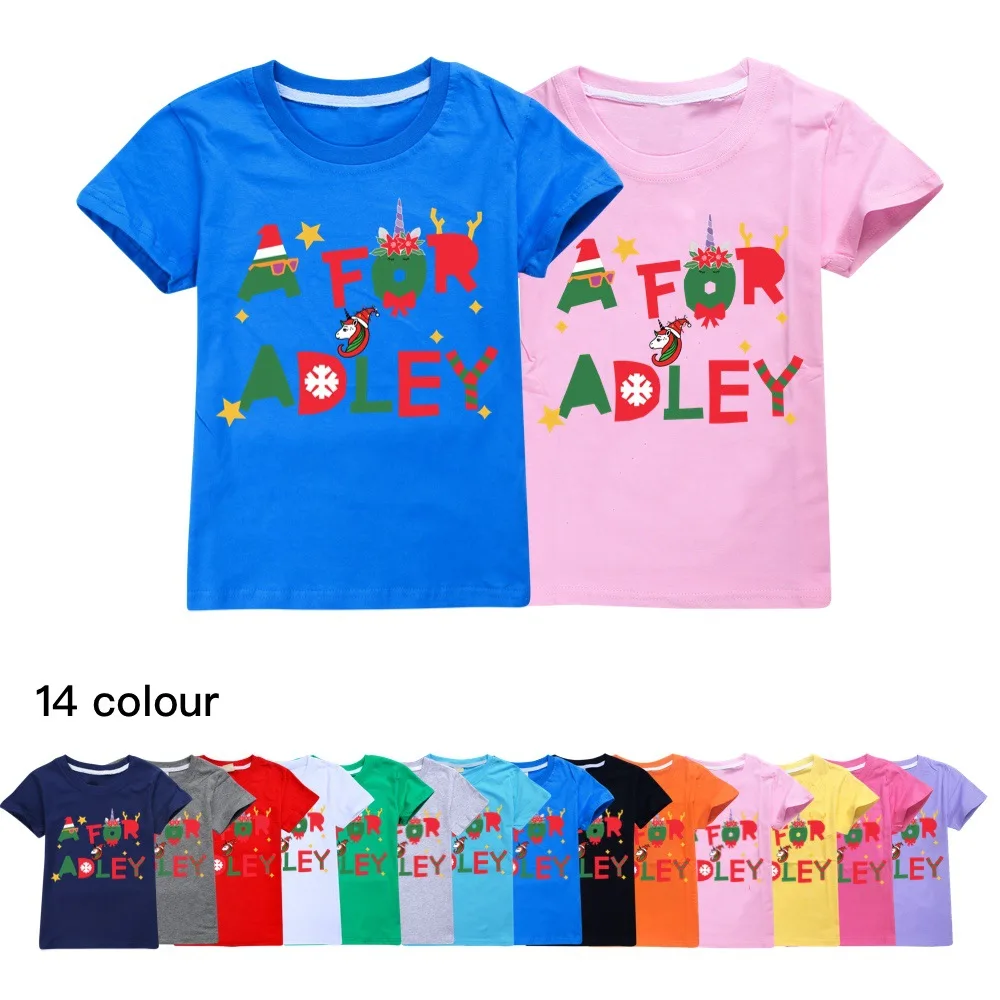 

2022 Summer Kids Short Sleeve A for Adley T-shirt Children's Clothing Boys Girls Tees Clothes Printed Cartoon Christmas Tops