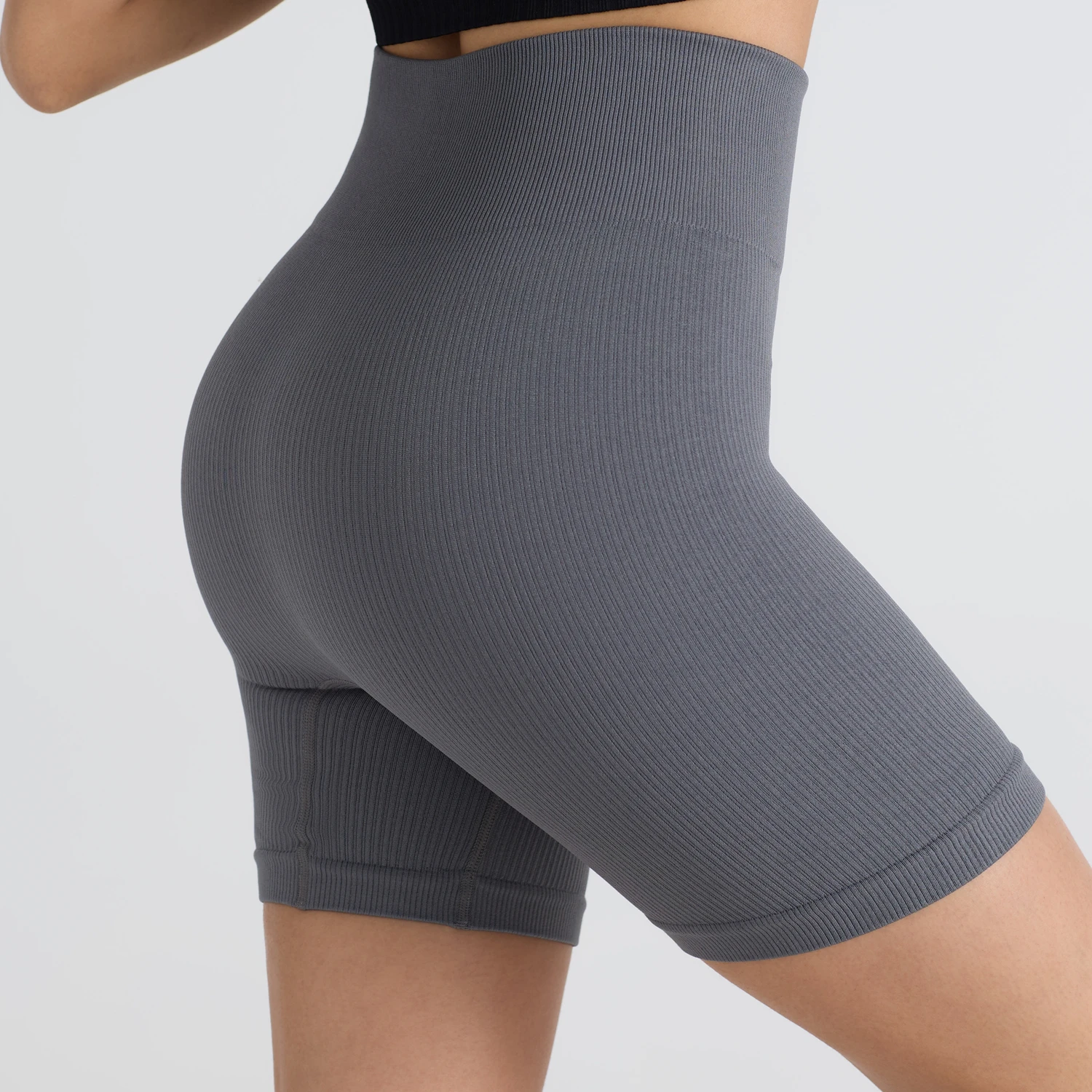 Women's Fitness Sports Gym Shorts 4.5' Low Ribbed Band Impact Scrunch Butt Yoga Seamless Leggings Biker Workout Impact Shorts