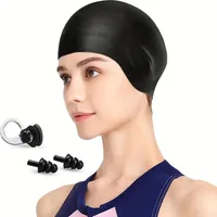 1pc Swimming Cap, Men's and Women's Swimming Cap, Waterproof Cap, 1 Nose Clip, 2 Rarplugs, 3D Rar Ergonomic Design, For Adults 1