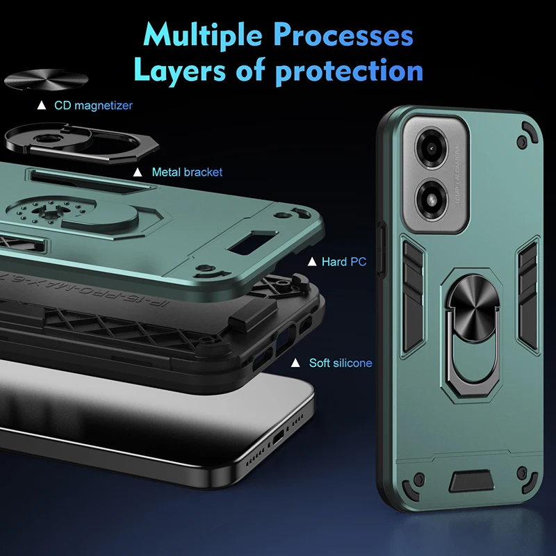 Armor Rotate Ring Stand Anti-Scratch Case with Holder and Lens Back Cover