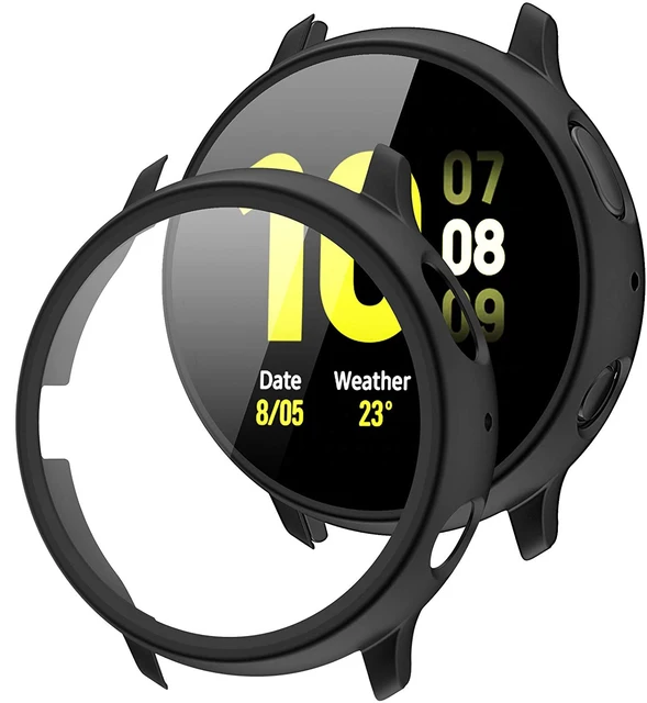 PC Hard Case for Samsung Galaxy Active 2 44mm 40mm Bumper Full Around Glass+ Screen Protector Cover for Galaxy Watch Active 2 Black