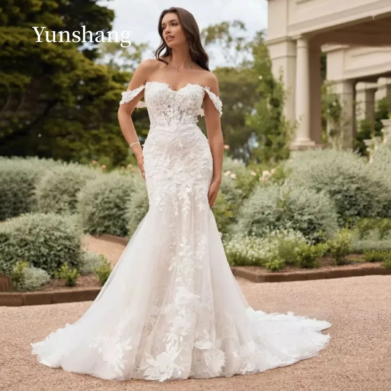 Yunshang Elegant Off The Shoulder Mermaid Wedding Dress 2024 Sweetheart Lace Open Back Bridal Gown Sweep Train Vestidos De Novia