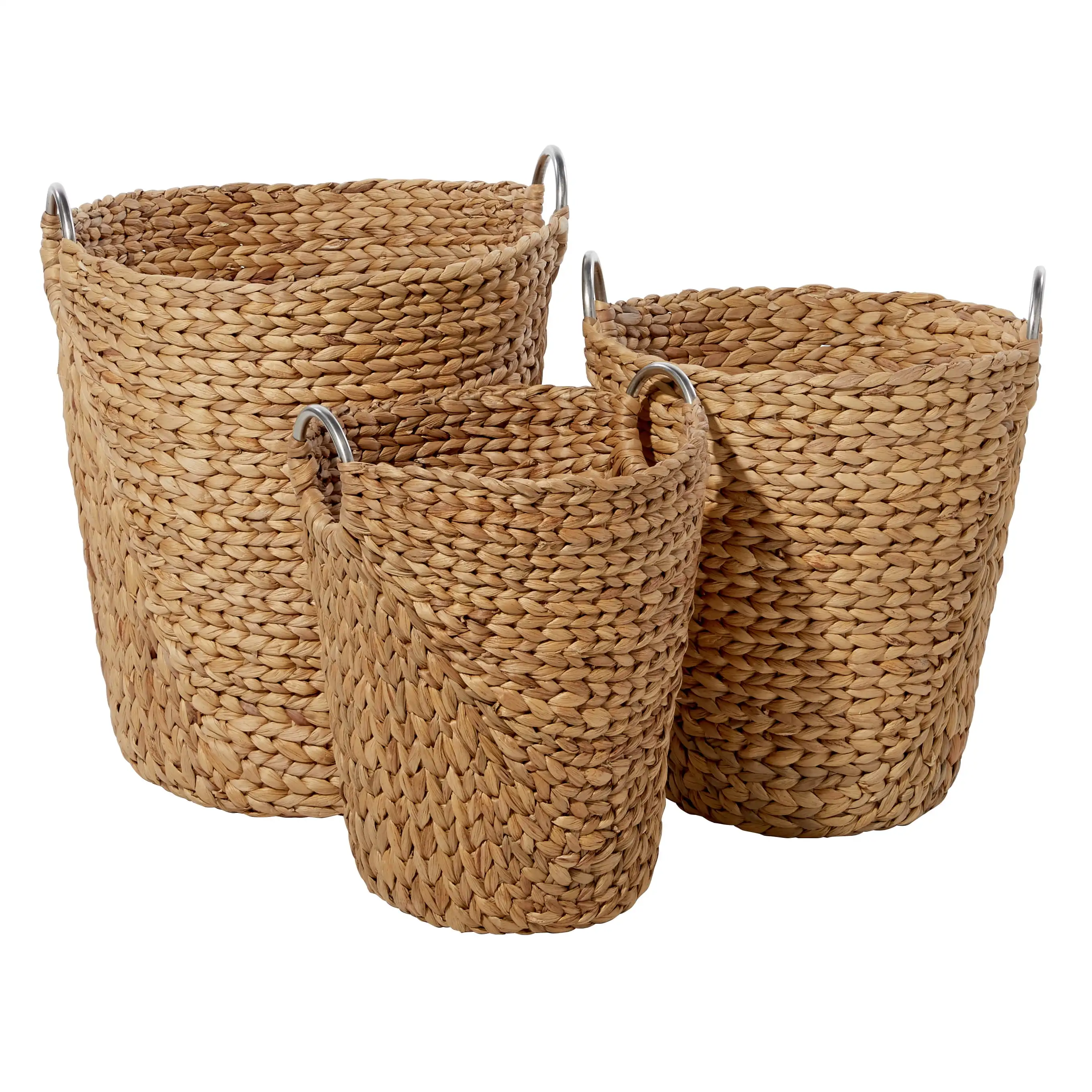 

DecMode 15", 17", 19"H Brown Seagrass Handmade Storage Basket with Metal Handles, 3-Pieces