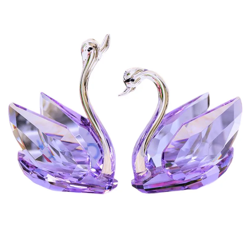 

2pcs Crystal Swan Ornaments Glass Animal Figurine Feng Shui Paperweight Home Decoration Crafts Wedding Valentine's Day Souvenir