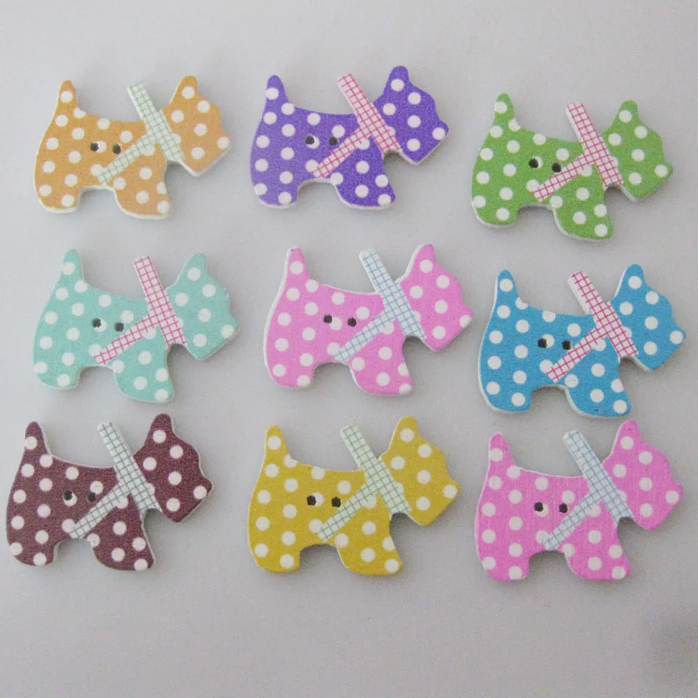WBNOWG 어린이 옷에 대 한 장식 나무 동물 단추 믹스 50Pcs 개/고양이 인쇄 단추 바느질 액세서리