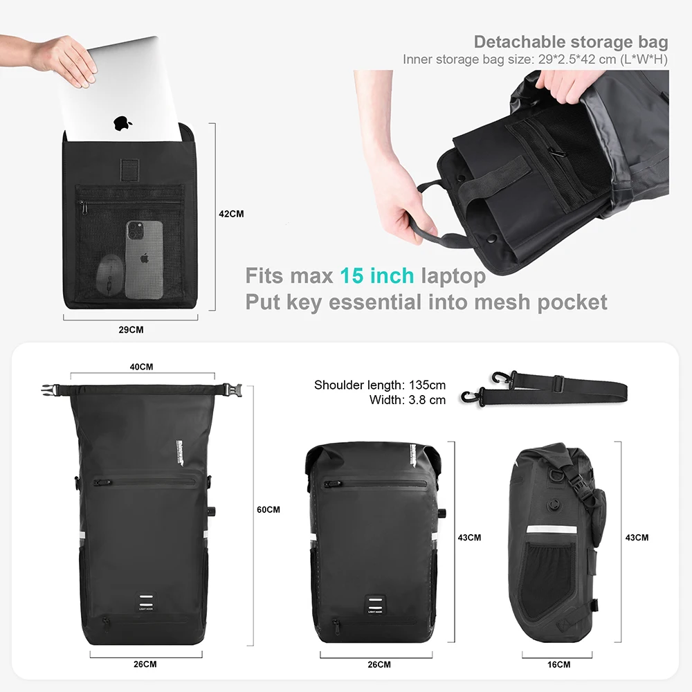 Borsa Portabagagli Per Bicicletta - 27L Impermeabile, Zaino E Borsa A Tracolla, Poliestere - Foto 11