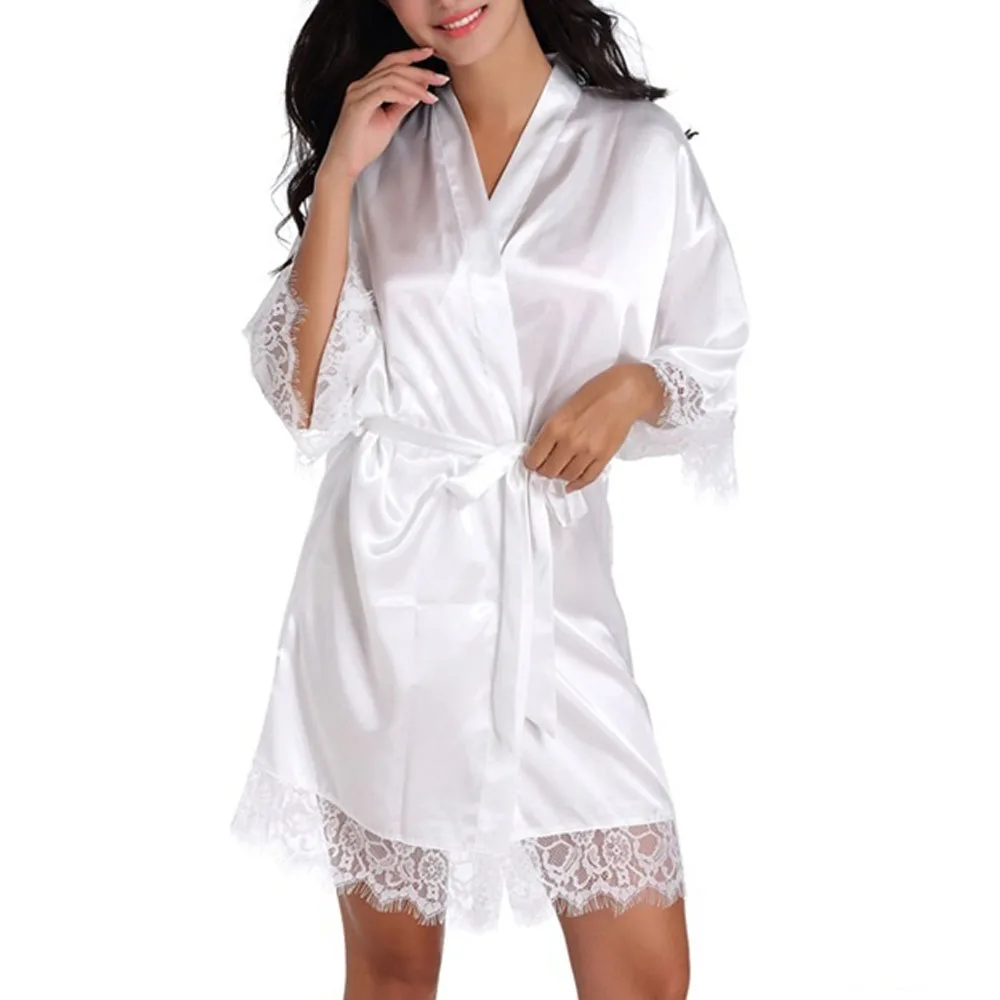 Women Satin Kimono Robes Silk Short Bridesmaid Robe Lingerie Dressing Gown S-XXL