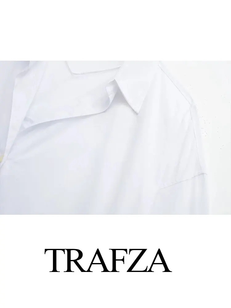 TRAFZA 2024 봄 신사복 포플린 오피스 셔츠 세련된 V 넥 싱글 브레스트 우아한 여성 스트라이프 캐주얼 셔츠 streetwear