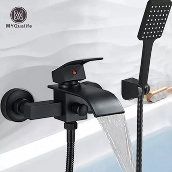 Rubinetto per bagno nero opaco rubinetto per doccia fredda e calda con montaggio a parete per vasca da bagno a 2 funzioni 1