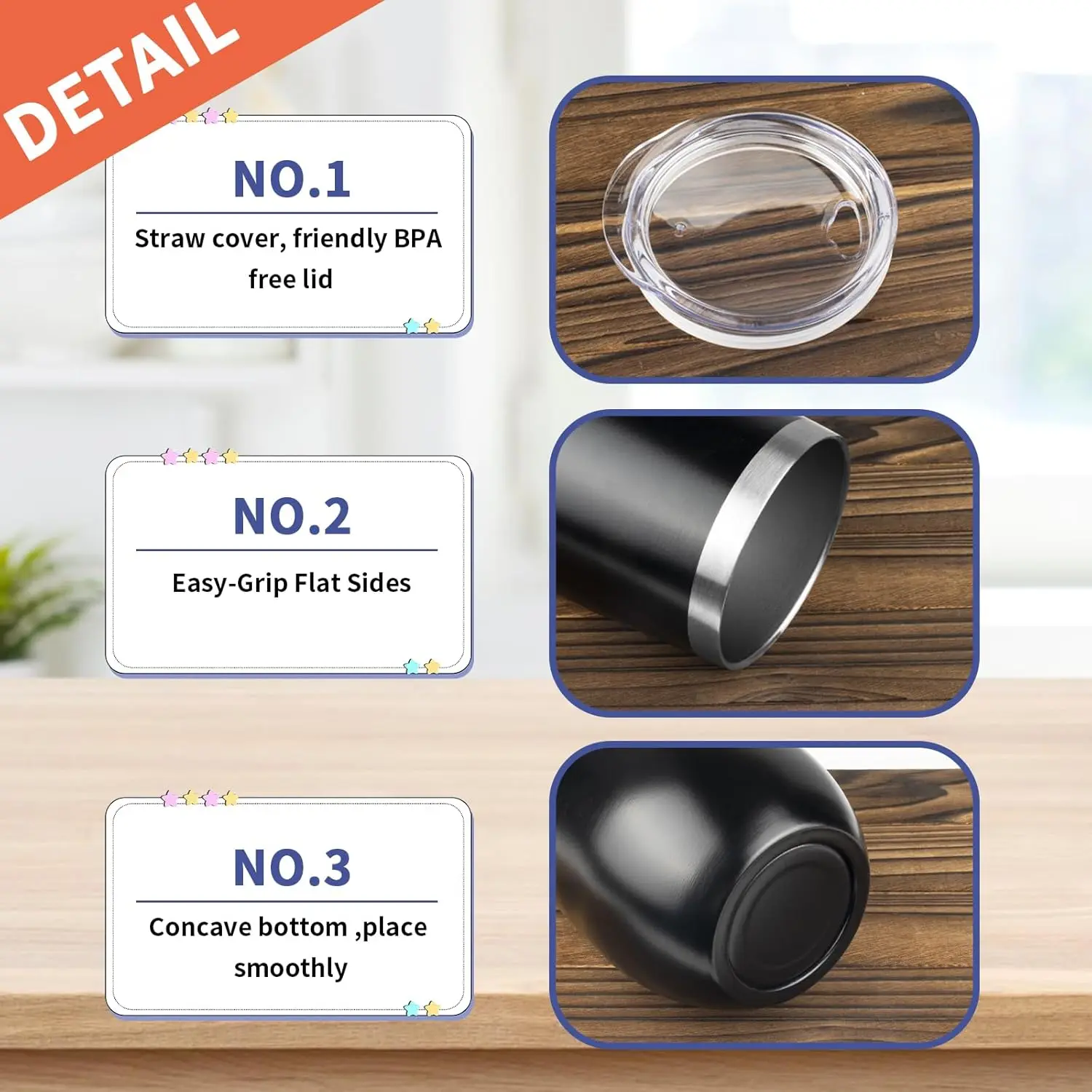 Insulated Stainless Steel Stemless Tumblers with Lids, 12 Oz