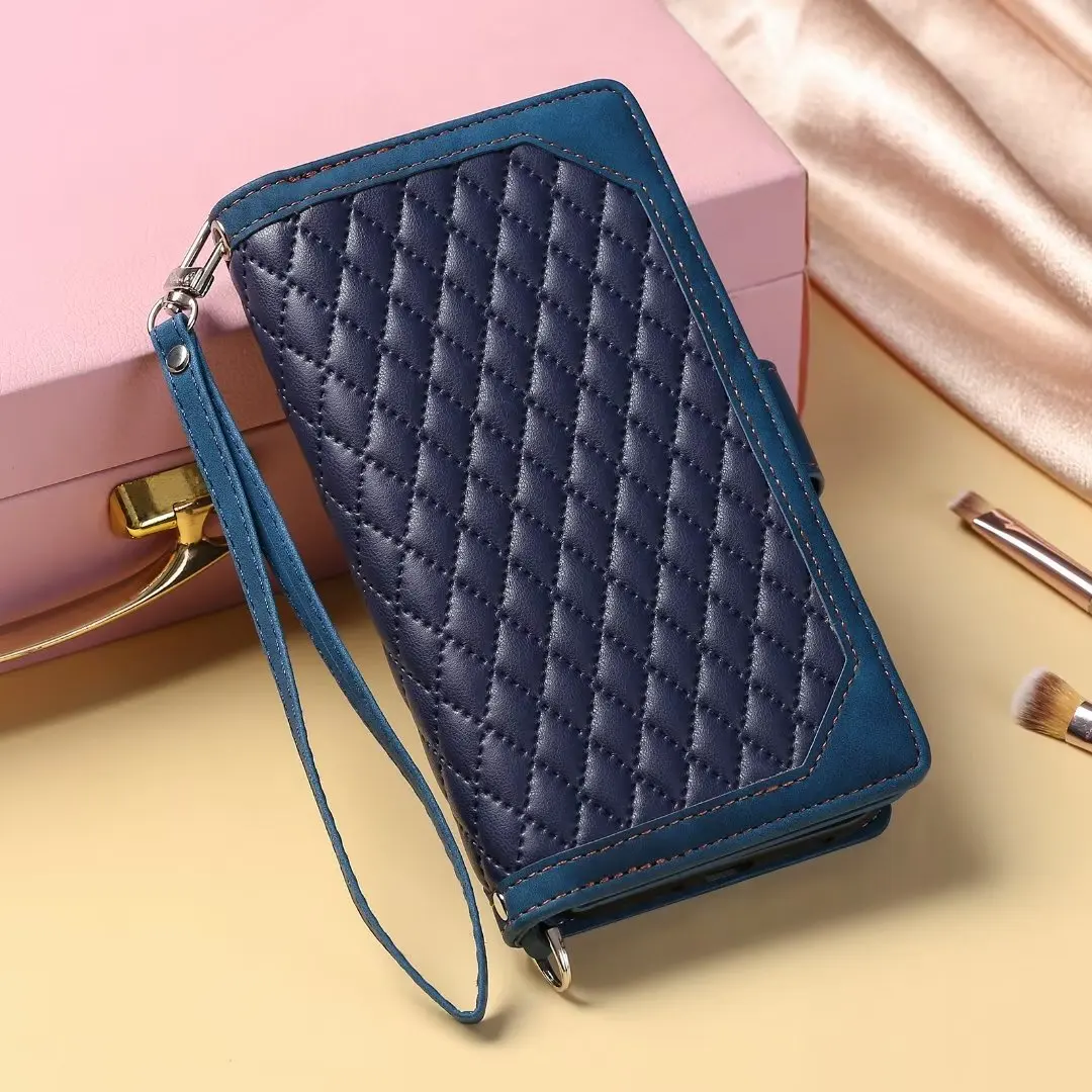 Fashion Zipper Wallet Case For Redmi Note 6 Pro Flip Cover Multi Card Slots Cover Phone Case Card Slot Folio with Wrist Strap
