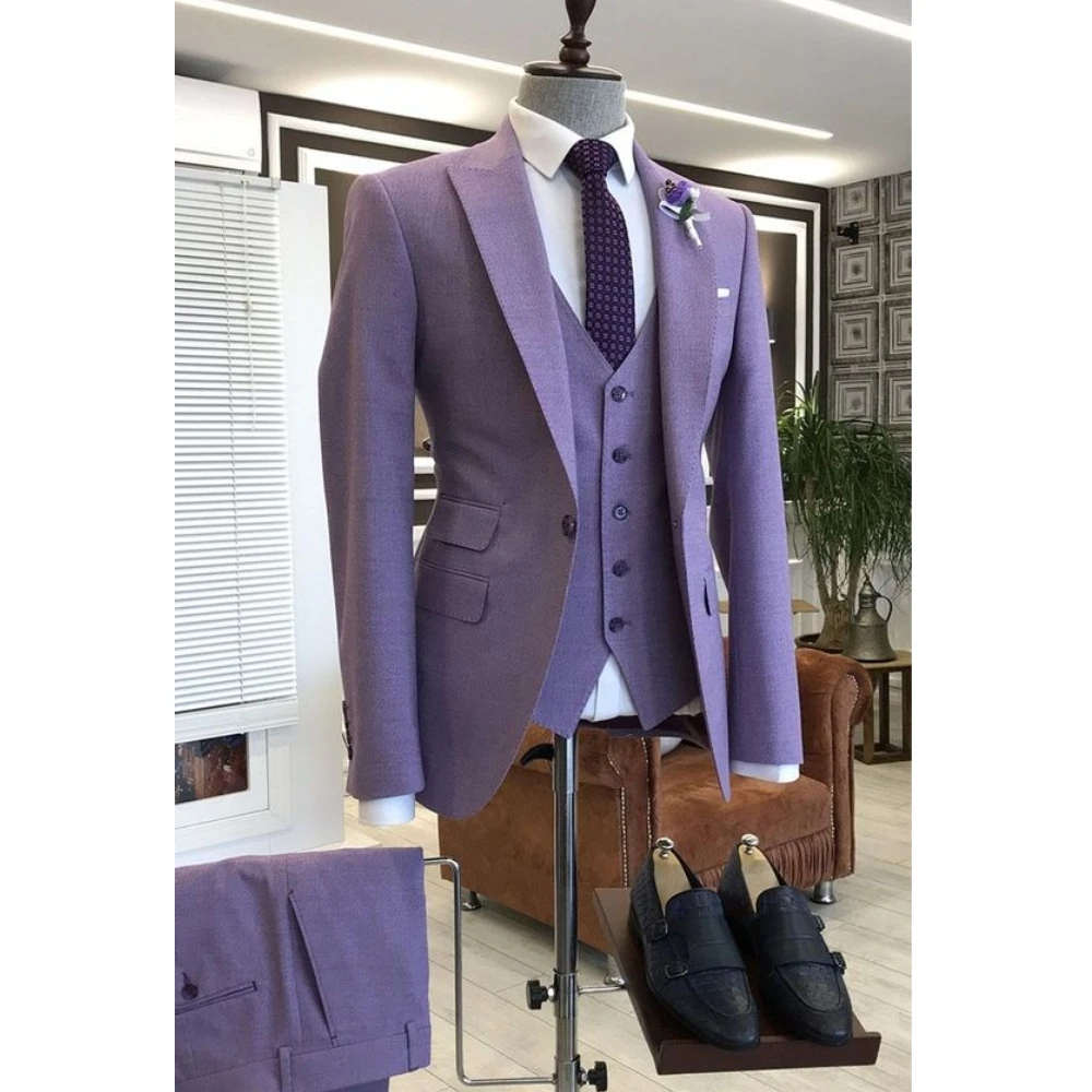 

Light Purple Men's Suit Groom Tuxedos Prom Wedding Men Suit Slim Fit Formal Suit For Men Slim Fit 3pcs (Jacket+Pants+Vest)