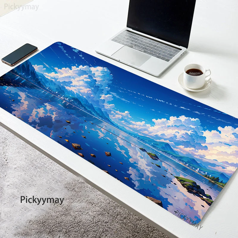 Céu Nuvens Mouse Pad Acessórios para Jogos Mause Anime Mesa Teclado Tapete Mausepad Gamer Computador Tapete de Borracha Escritório Azul Mousepad - Imagem 5