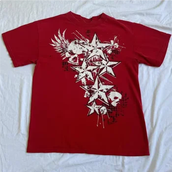 T-shirt gotica vintage da donna anni '90 Y2K Cyber Grunge Skull Emo Star Print Tees Harajuku Vintage manica corta O Neck Crop 16888 1