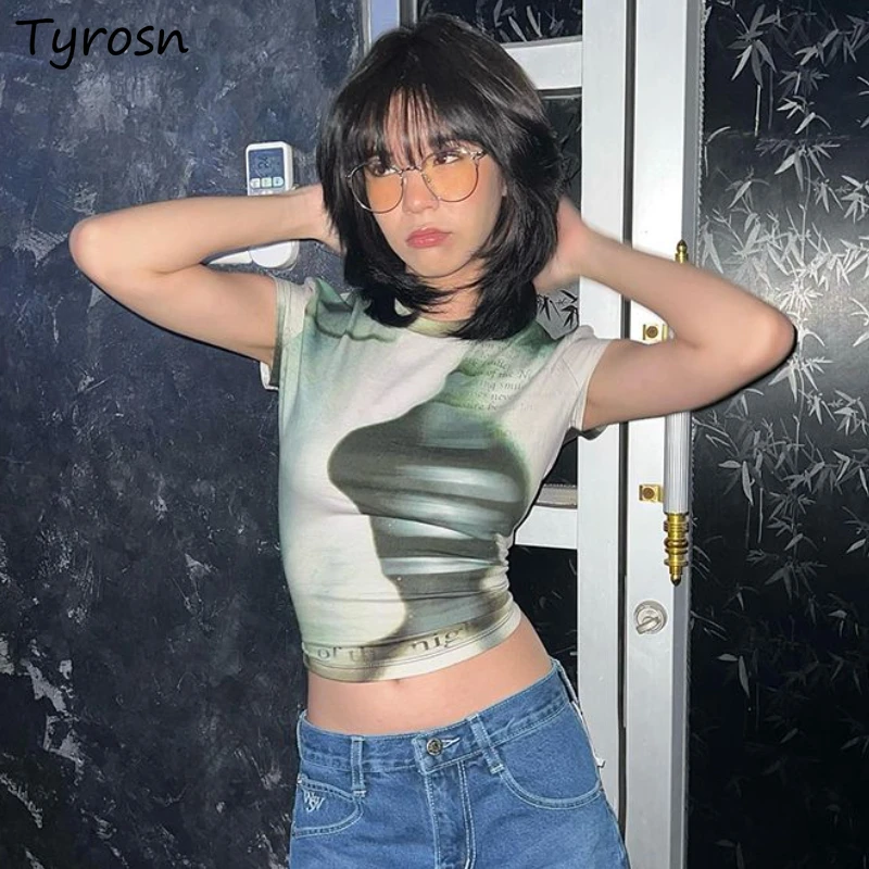 

Футболки Женские приталенные с принтом, пикантные модные Универсальные Топы в американском стиле для отдыха, Элегантная стильная уличная одежда, новая простая женская одежда