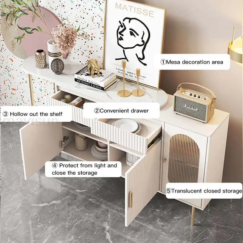 Buffet Sideboard Living Room Cabinet Dressers Kitchen Corner Storage Modern Home Decore White Finish Console Table
