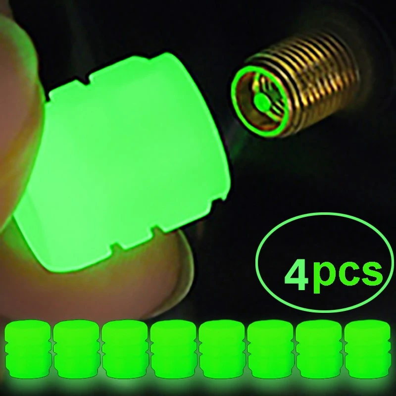 4pcs Car Luminous Tire Valve Caps Fluorescent Night Glowing Motorcycle