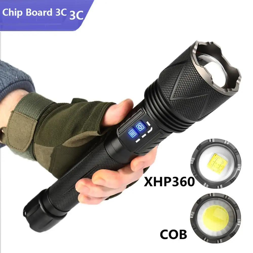 high-power-xhp360-flashlight-strong-light-double-switch-type-c-charging-aluminum-alloy-flashlamp-torch-for-camping