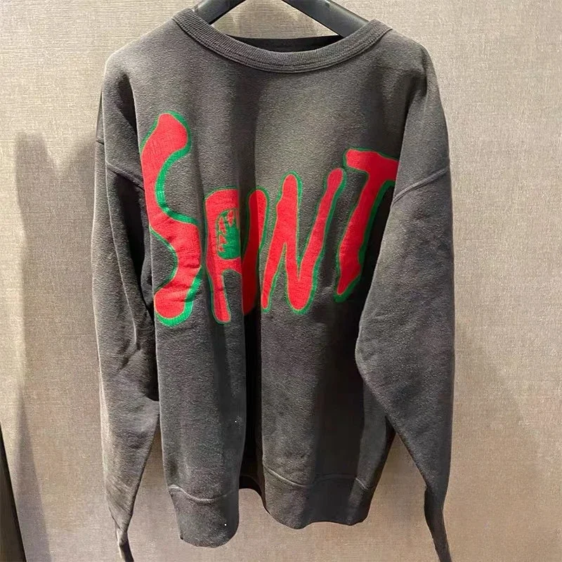 

Толстовка в стиле Святого Майкла для мужчин и женщин, свитшот с эффектом потертости, в стиле оверсайз, в винтажном стиле, 23SS, 1:1