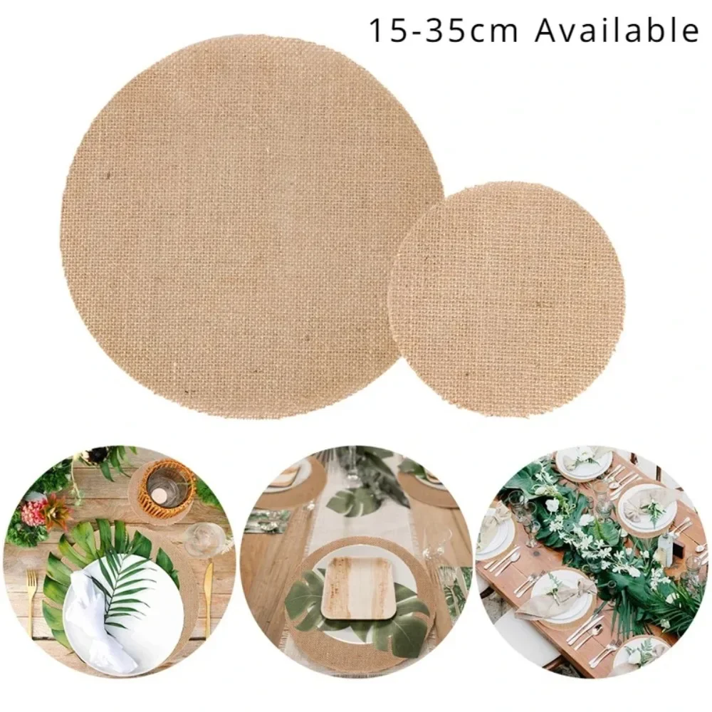 DIY Retro Natural Jute Burlap Dining Table Mat Round Square Linen Table Placemat Cup Mats For Wedding Christmas Party Decor