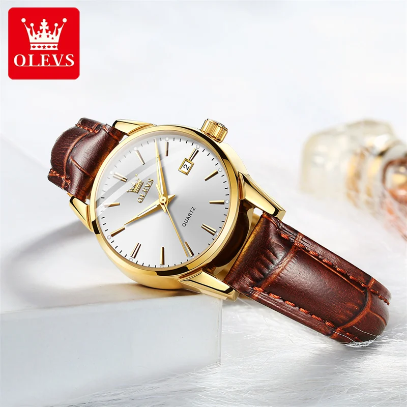 OLEVS Brand New Fashion Womens Watches Top Brand Luxury Leather Waterproof Date Quartz Watch for Women Clock Relogio Feminino