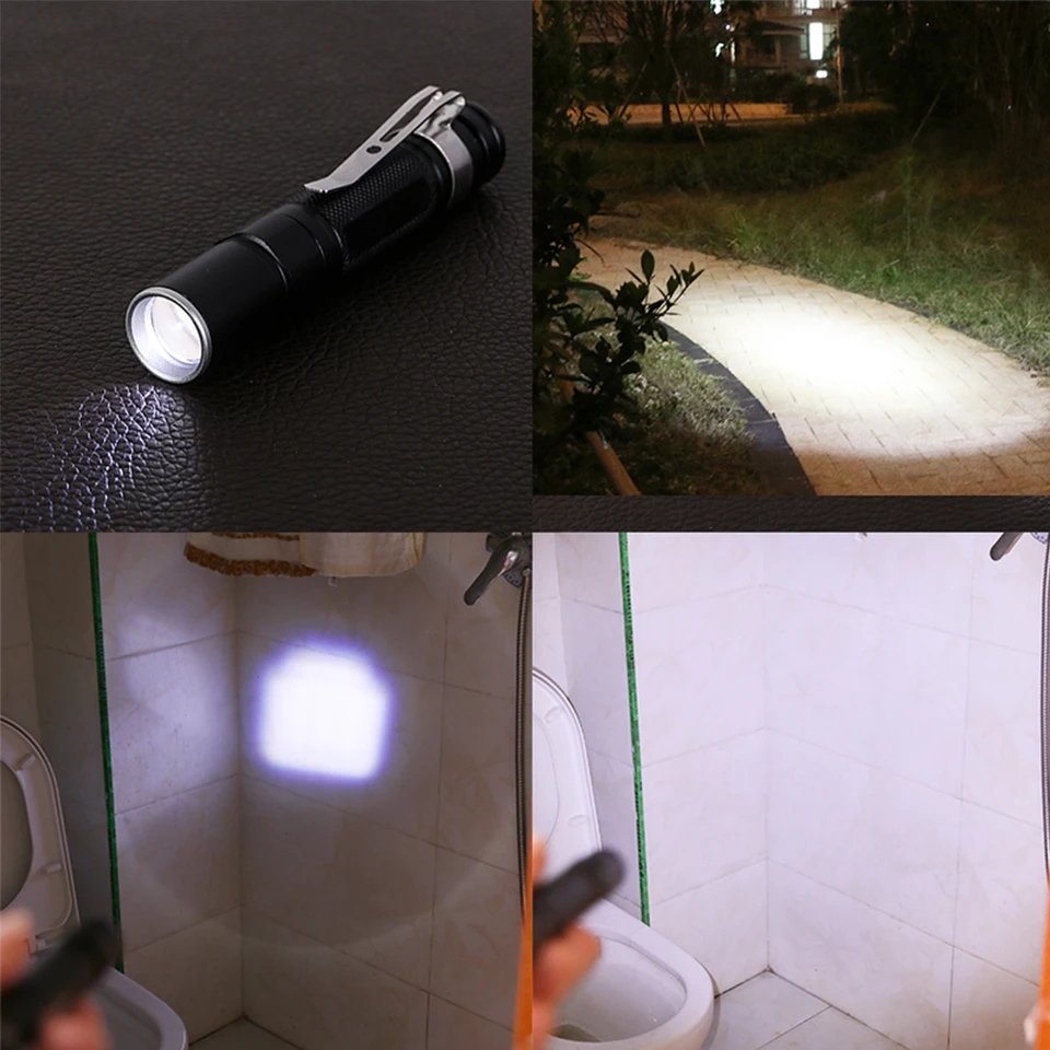Mini lampe de poche LED torche Zoom réglable torche de poche pince lampe stylo é