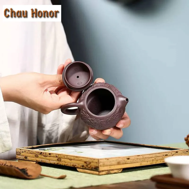 140ml Yixing Raw Ore Purple Mud Handmade Xianglong Xishi Purple Clay Pot Kungfu Teaset Home Tea Ceremony Drinkware Birthday Gift