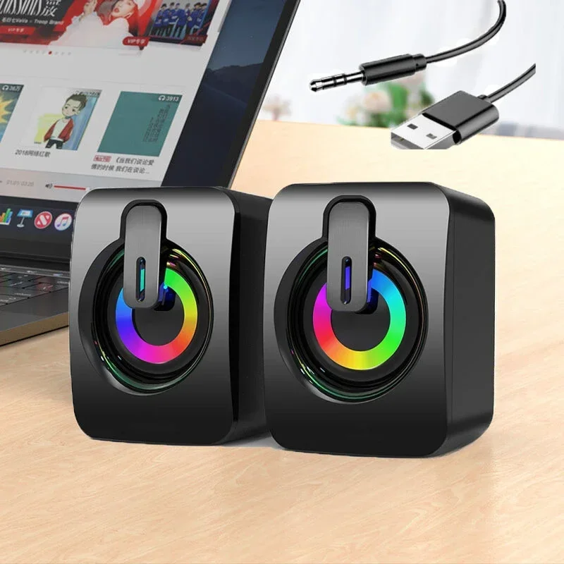 HIFI Stereo Microphone Audio PC Speaker USB Wired with LED Light For Desktop Computers computer speakers