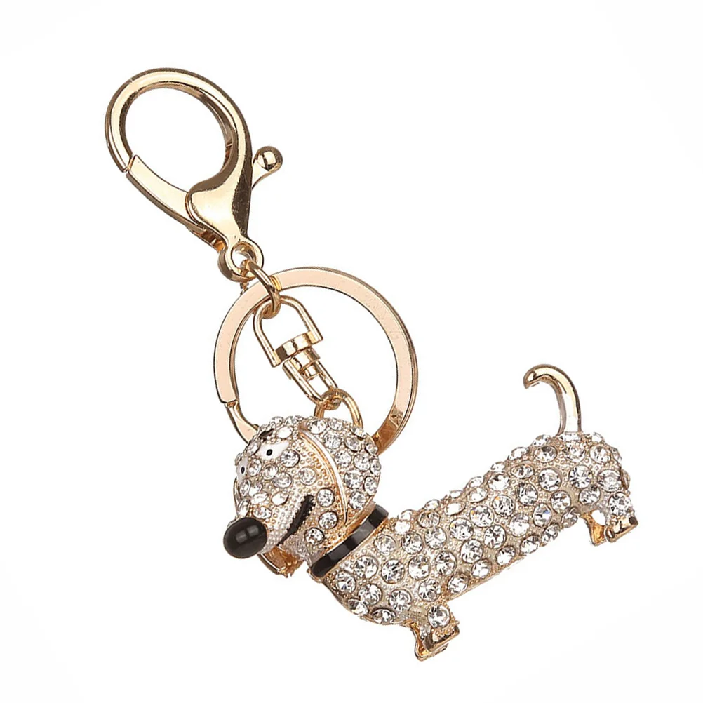 

Christmas Decor Shiny Rhinestones Keychain Cute Dachshund Dog Crystal Keyring Keyfob Decoration Car Keys
