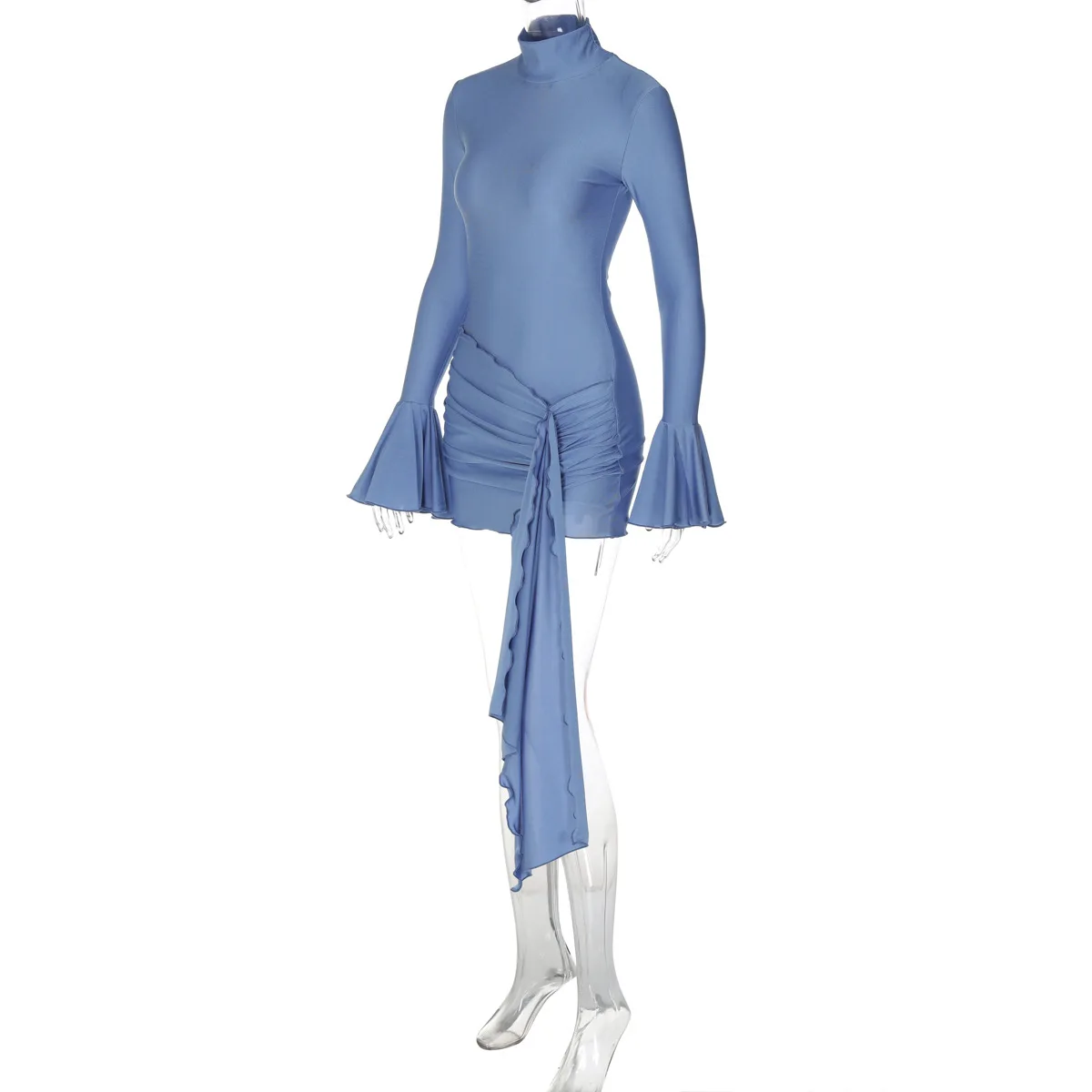 Sexy Skinny Ruffled Mini Dress Female Long Sleeve Turtleneck Slim Fashion Tassel Elegant Party Dress Autumn Women's Dress