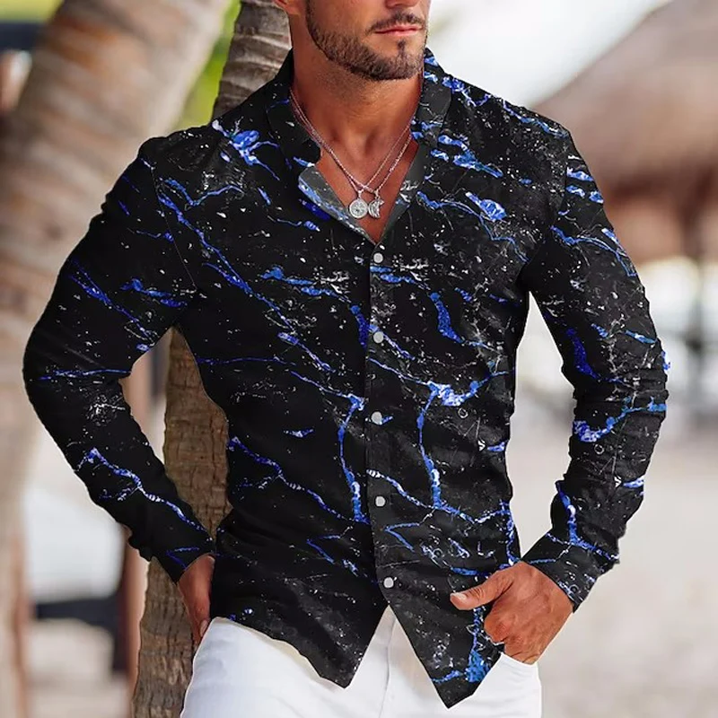 

Autumn Fashion Shirts For Men Oversized Casual Shirt Chaos Print Long Sleeve Button Top Men's Clothing Office Cardigan Blouse
