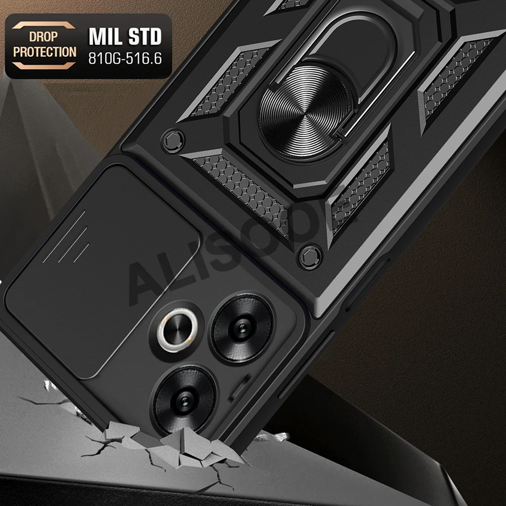 Slide Camera Lens Ring Stand Holder Shockproof Phone Cover