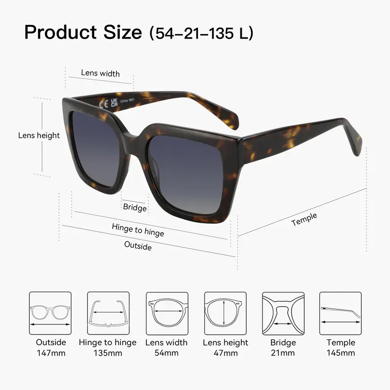 ZENOTTIC Trend Square Polarized Sunglasses Women Uv400 Protection Shade Ultra Light Acetate Fashion Sun Glasses ZS6217 - Image 6