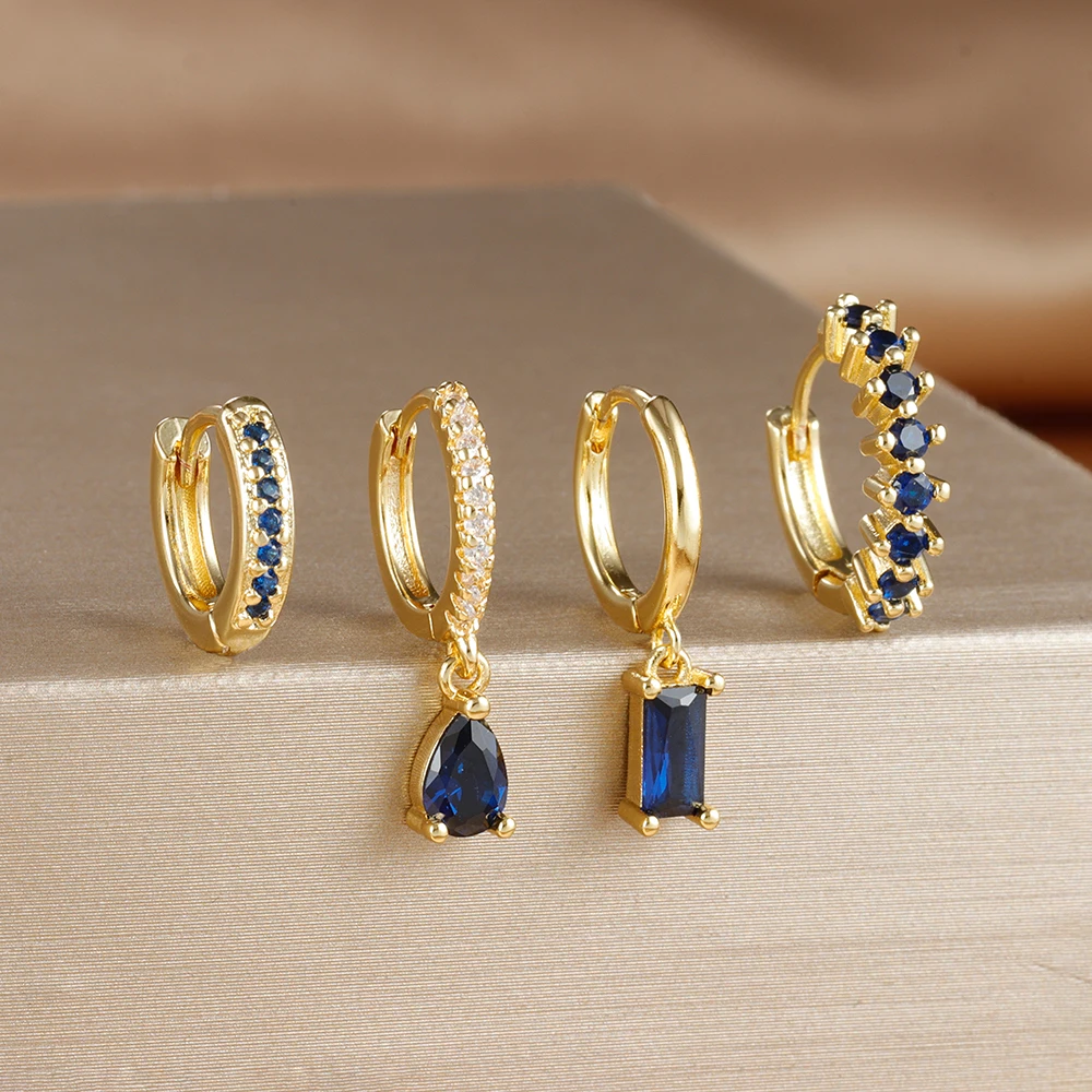 4 Teile/satz Klassische Kleine Kristall Blume Edelstahl Ohrringe für Frauen Persönlichkeit Quadrat Anhänger Ohrring Piercing Schmuck – Detail 10