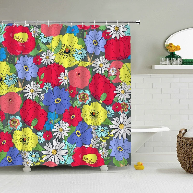 3d Shower Curtains Flowers Bathroom Curtain With Hooks Waterproof Print