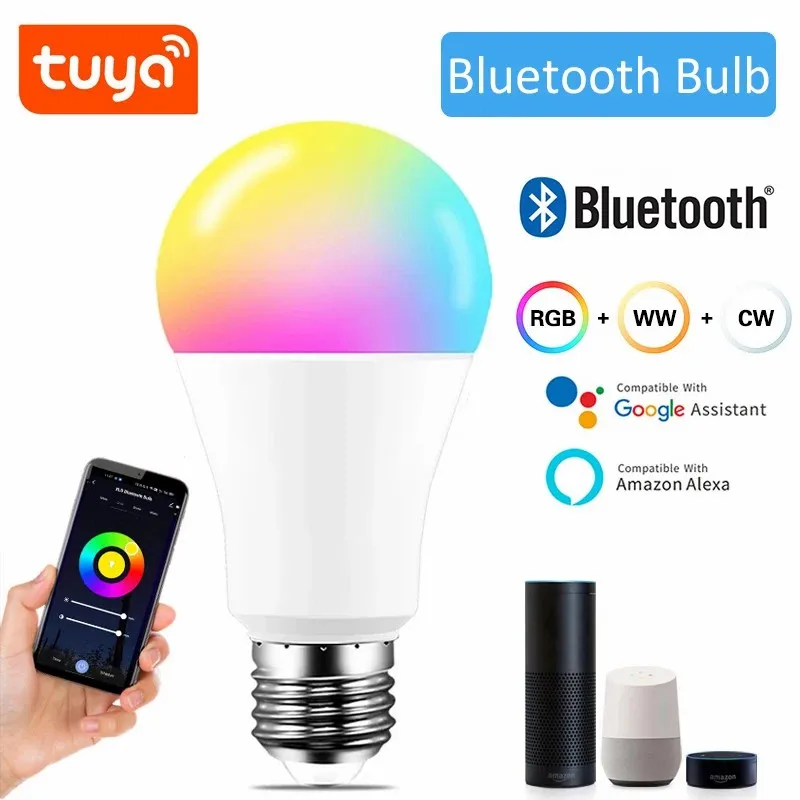 Tuya Bluetooth LED Smart Light Bulb Dimmable 9W E27 220V RGB+CW+WW Color Change Lamp APP Control With Alexa Google Home