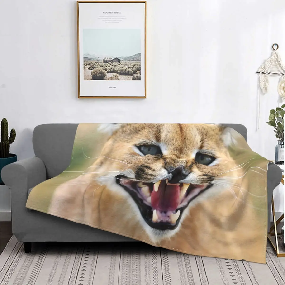 

Floppa Fuzzy Blankets Caracal Cat Animal Vintage Throw Blanket for Bed Sofa Couch Plush Thin Quilt