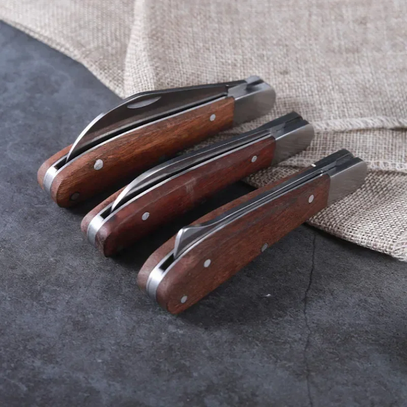 Folding Grafting Knife Grafting Tools Pruning Knife Professional Garden Fruit Tree Graftings Cutter Wooden Handle