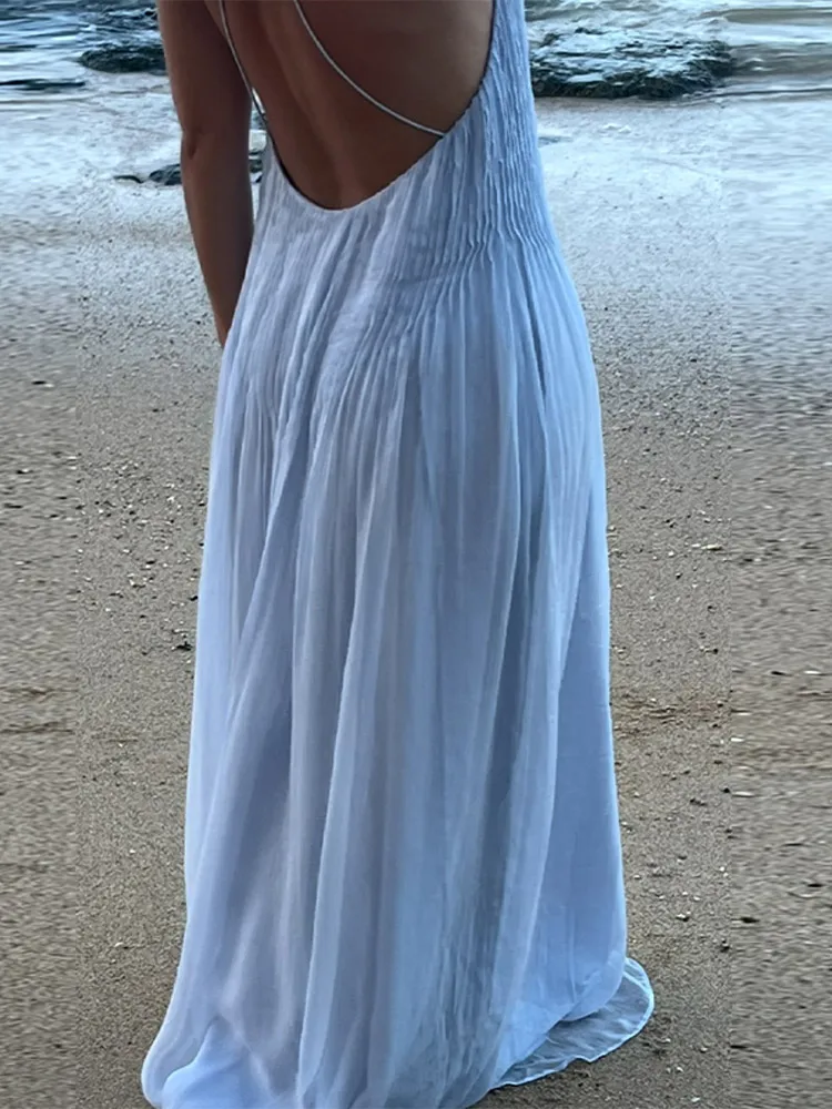 Women's Summer Maxi Dress - Loose Fit Sleeveless Spaghetti Strap Low Back Beach Dress - View #2