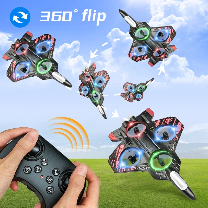 Enfant tenant la télécommande, souriant, avec l'Avion RC L101 Planeur EPP 2.4G - Cascadeur Léger pour Enfants et Débutants en arrière-plan.