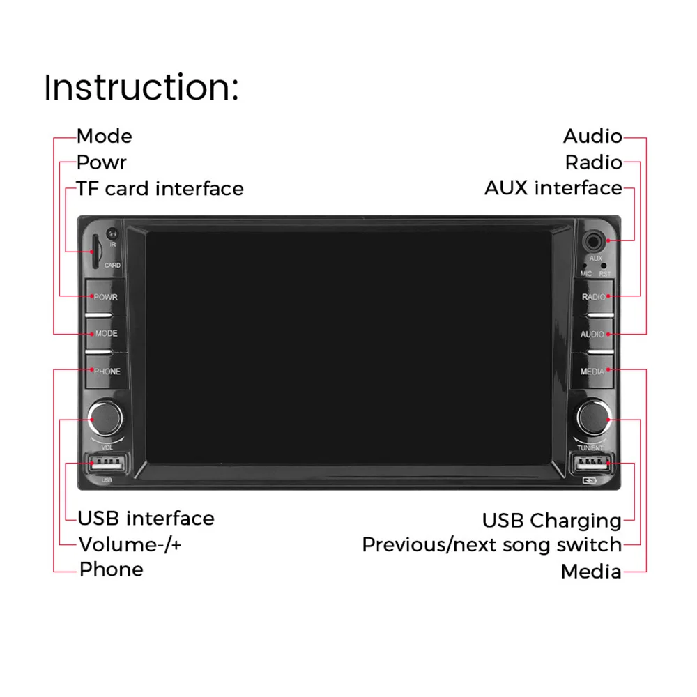 2Din 7inch Car Radio for Universal MP5 Player Touch Screen DVD Video Multimedia Player Support Carplay Android Auto BT RDS FM TF
