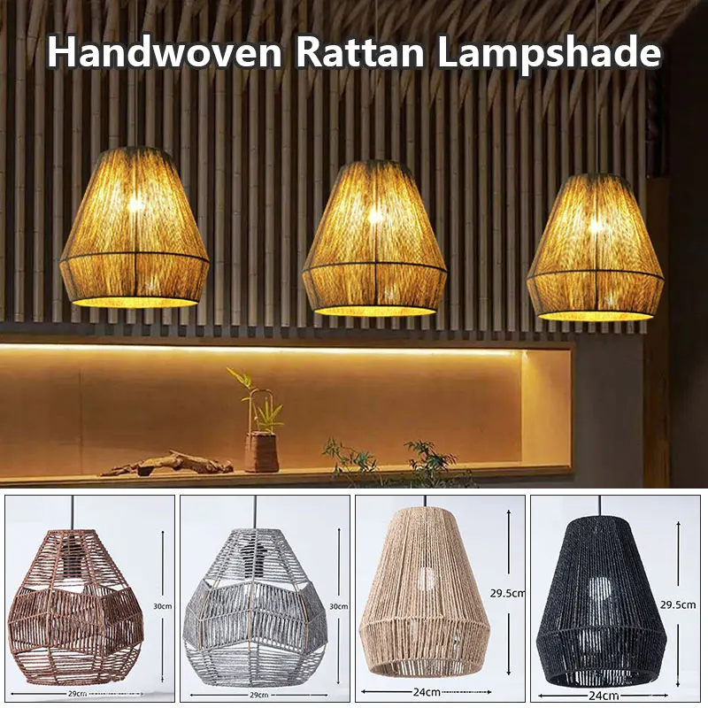 Natural Woven Lamp Shade Rope Weave Lamp Cover Retro Pendant Light Lampshade Handmade Restaurant Hanging Light Cover