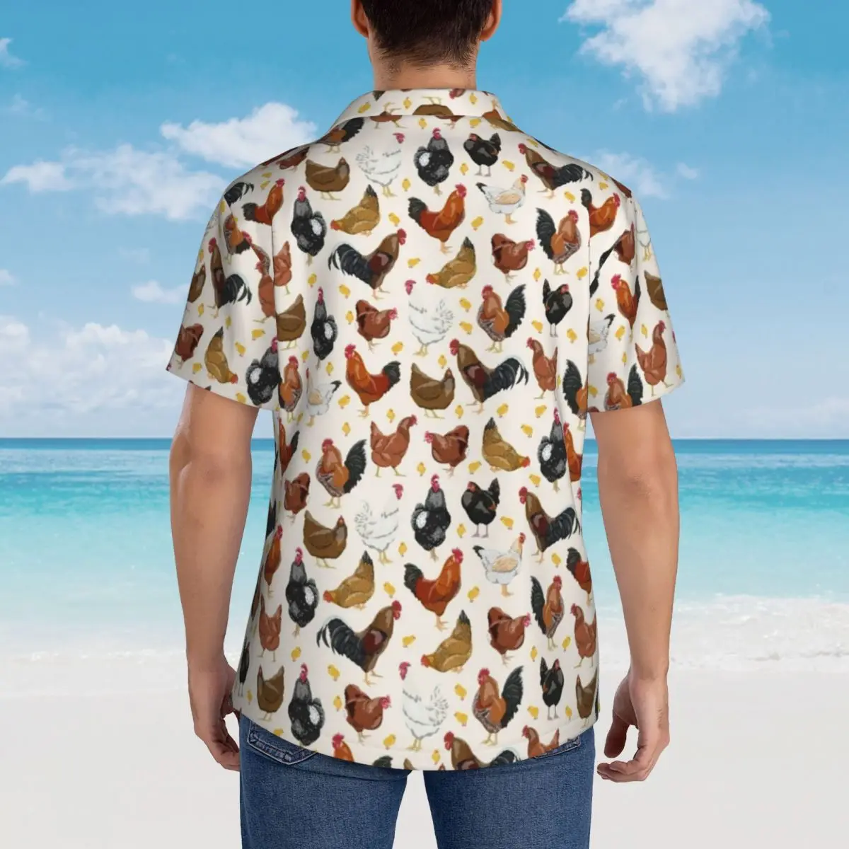 Cartoon Chicken Hawaiian Shirt Man Vacation Hens Roosters Casual Shirts Short-Sleeve Y2K Street Custom Novelty Oversize Blouses 3
