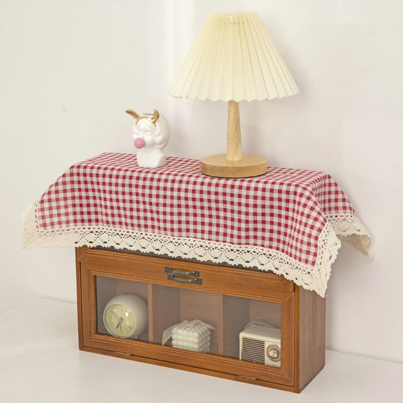 Cotton Linen Dust Covers Plaid Printed Microwave Oven Covers Simple Tablecloth Household Dust Protector Cabinet Cloth Protectors - 6