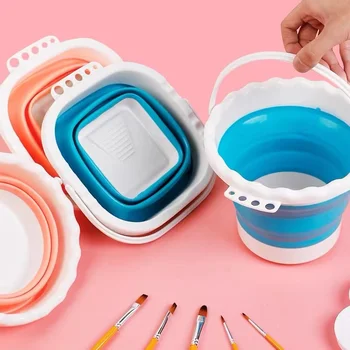 Secchio per penna per lavaggio pieghevole artistico Secchio retrattile in plastica/tela/silicone/barile/pittura ad acquerello Pittura artistica speciale Bucke 1