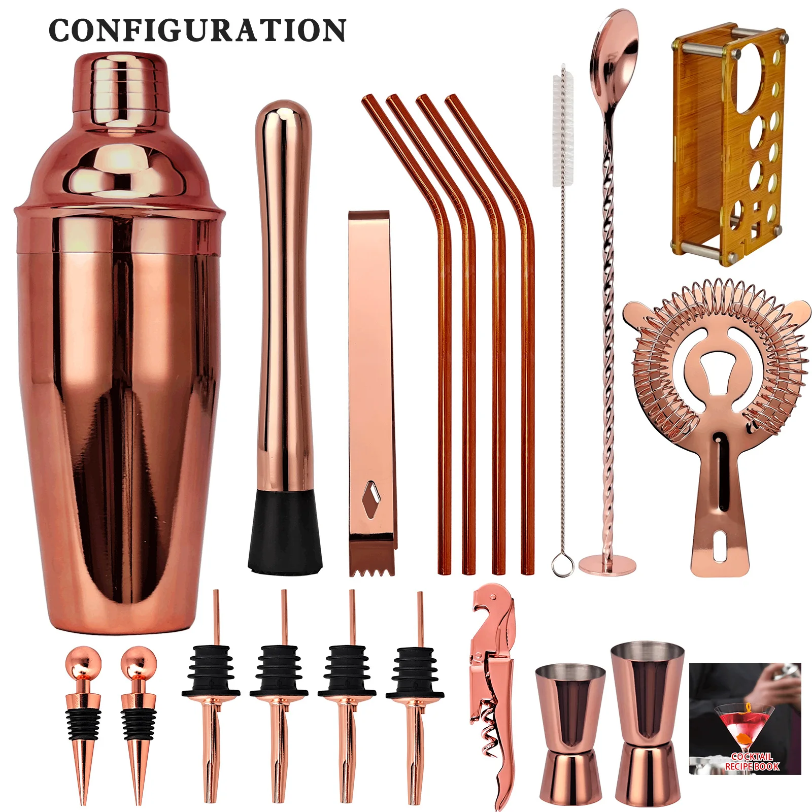 20piece Cocktail Boston Shaker Set Drinks Bartender Kit Cocktail Mixer Set Wish Acrylic Stand Household Utensils Home Bar Tool
