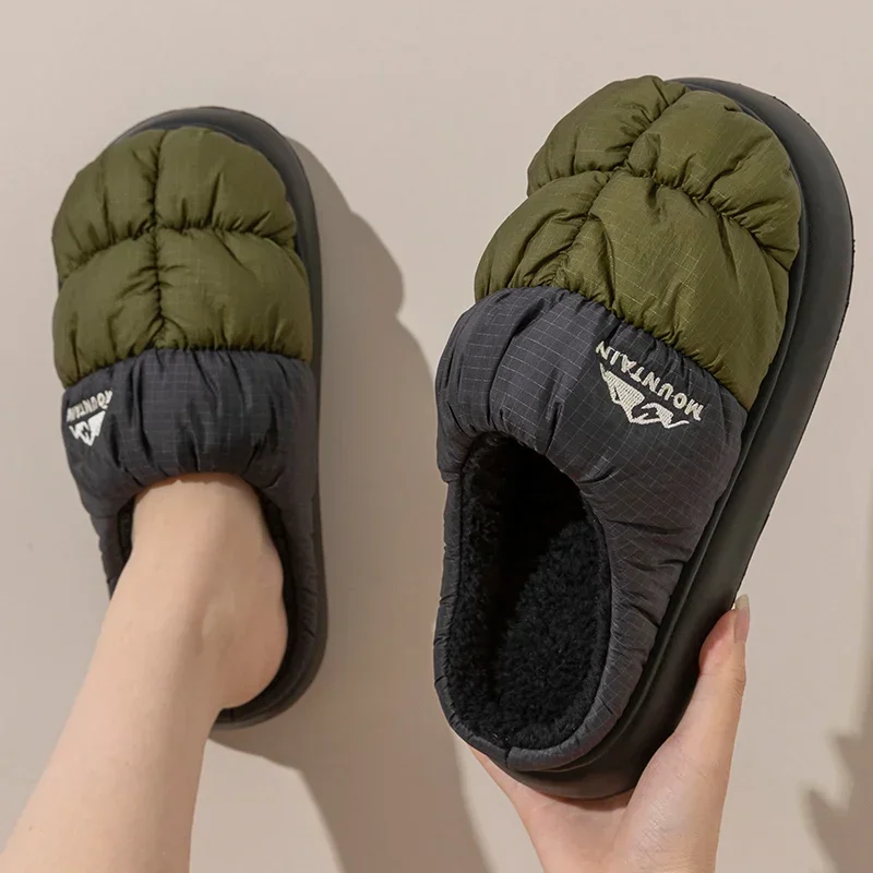 2025 New Waterproof Cotton Slippers Women Autumn Winter Fleece Lining Platform Slides Woman Non Slip Warm Plush Home Shoes