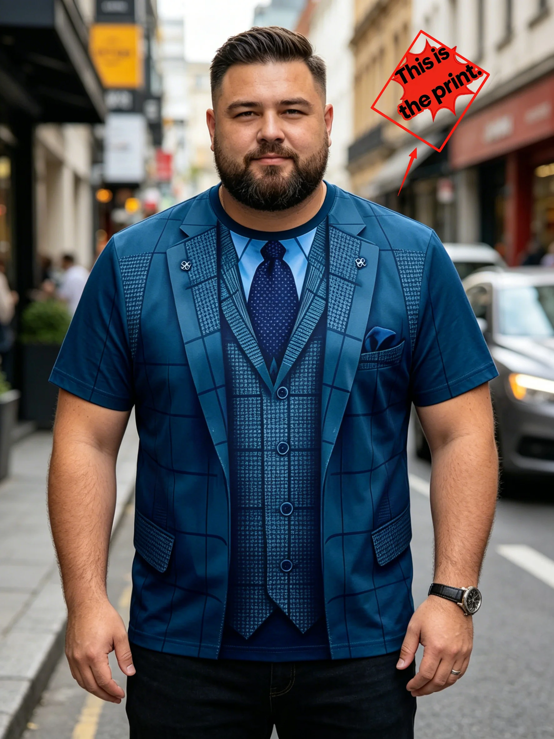Herren 3D-gedrucktes T-Shirt mit Grafik-Muster (Anzugweste und Krawatte), Rundhals, Kurzarm, formell, neuartig, lässig