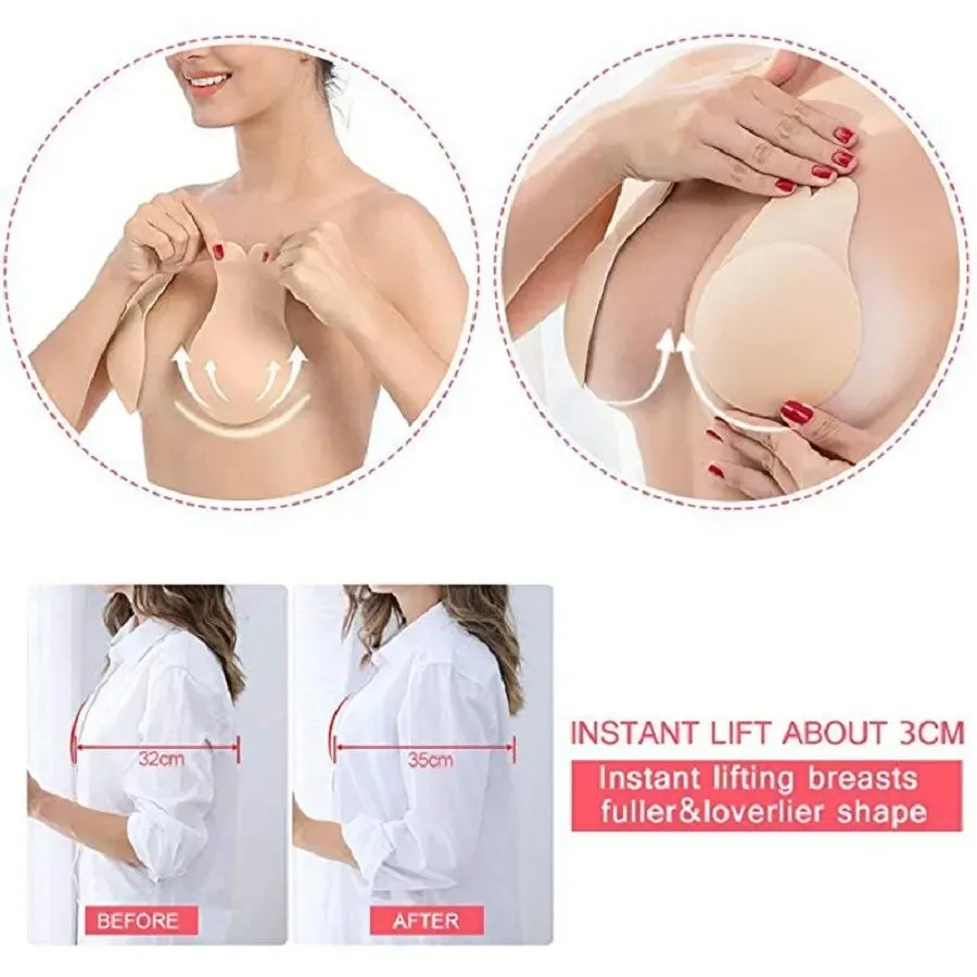 Women's Invisible Adhesive Bras Bunny Nipple Covers Reusable Sticky Bra Self-Adhesive Silicone Push Up Bralette 1 Pair